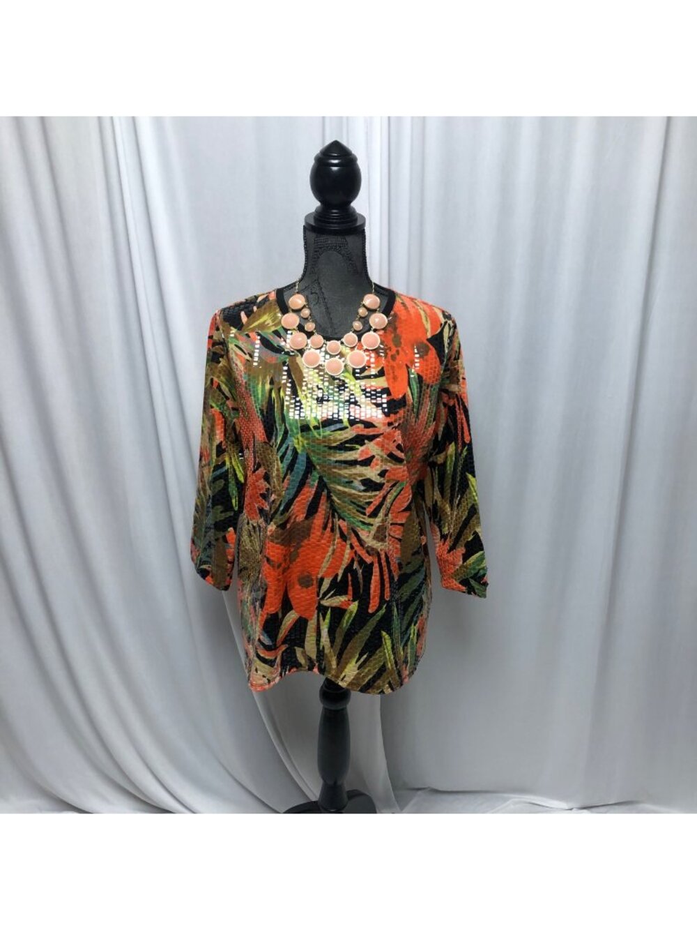 Toni Morgan Top Womens Size Medium Shiny Floral Tropical Colorful Stretchy Party